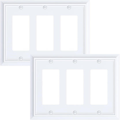 2-Pack Decorative Tripple Decorator Outlet Cover Plate, Durable Natural Bamboo Fiber Pure White