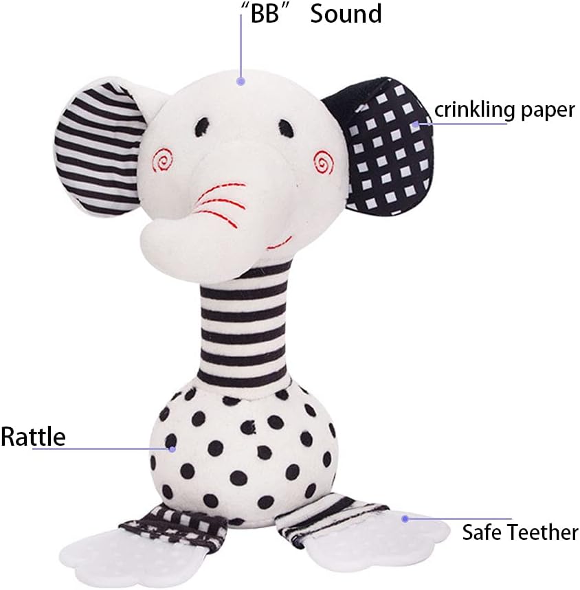 D-KINGCHY Baby Toys 0-12 Months, Black and White Newborn Toys, Soft Plush Rattle Stuffed Animal Toy