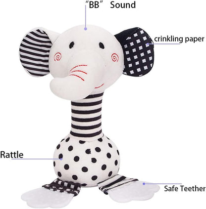 D-KINGCHY Baby Toys 0-12 Months, Black and White Newborn Toys, Soft Plush Rattle Stuffed Animal Toy