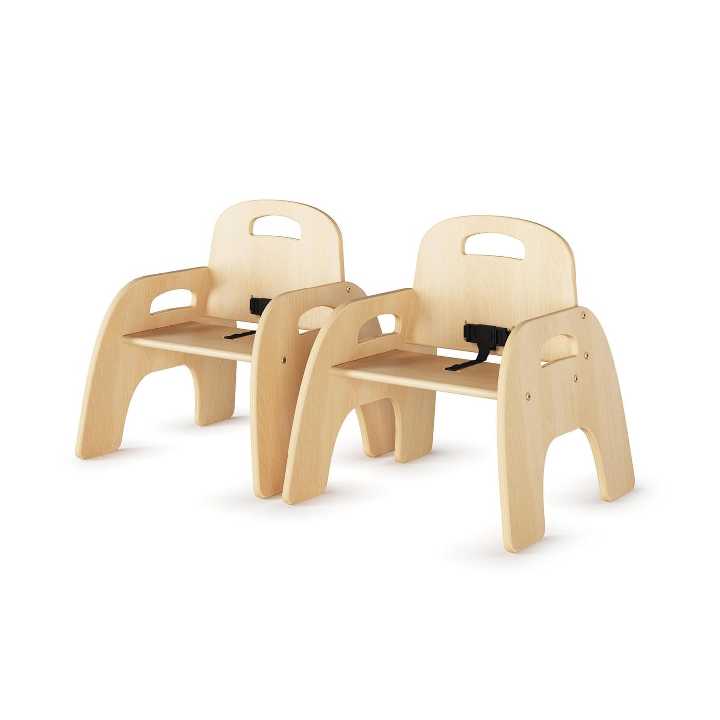 Foundations Simple Sitter 13” Low Wood Feeding Chairs, Wide No-Tip Base, Adjustable Safety Harness