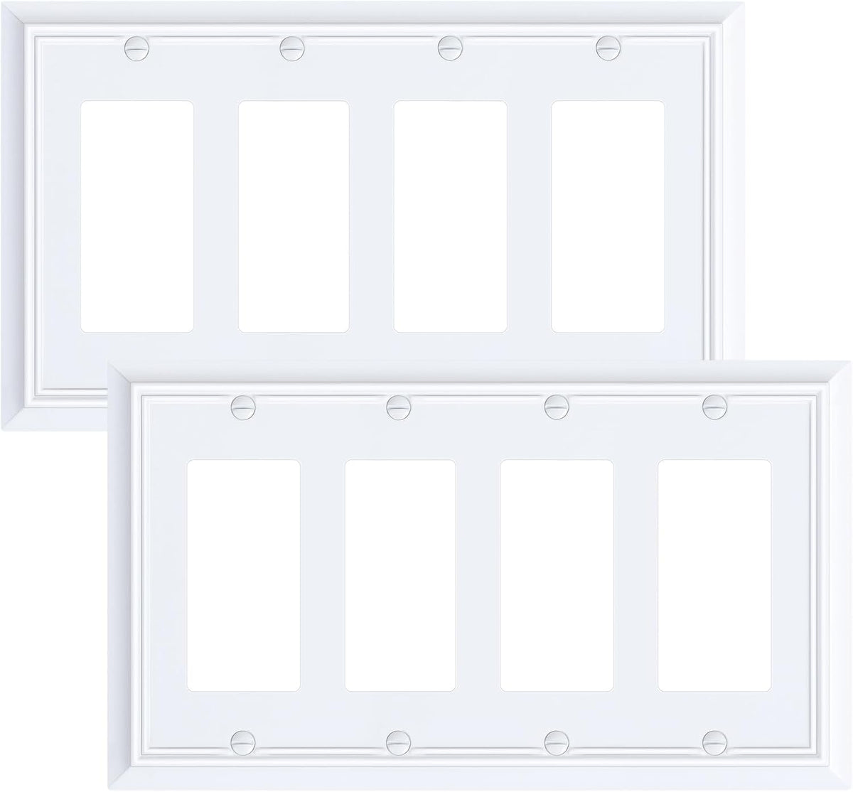 2-Pack Quad Decorator Wall Cover Plate, Pure White Decorative Switch Plates and Outlet Covers