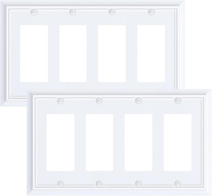 2-Pack Quad Decorator Wall Cover Plate, Pure White Decorative Switch Plates and Outlet Covers
