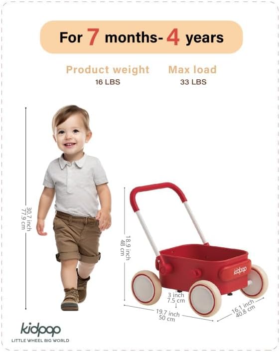 PULA Baby Push Walker with Wheels Toddler Wagon for First Learner Baby Toys 6-12 Months, 1 Year Old