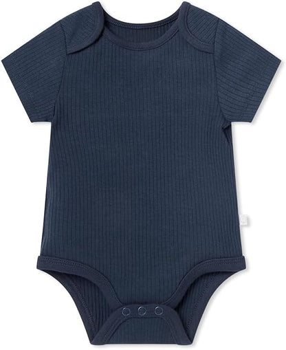 MORI Baby Ribbed Short Sleeve Bodysuit with Envelope Neck and Nickel Free Poppers - Unisex Toddler