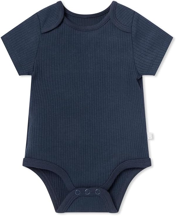 MORI Baby Ribbed Short Sleeve Bodysuit with Envelope Neck and Nickel Free Poppers - Unisex Toddler