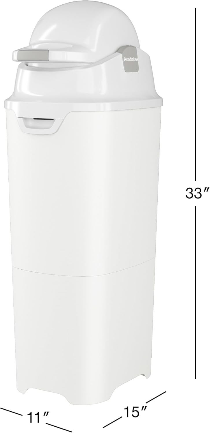 Foundations Tall Diaper Pail with Airtight Lid - Durable & Odorless Diaper Disposal, Large