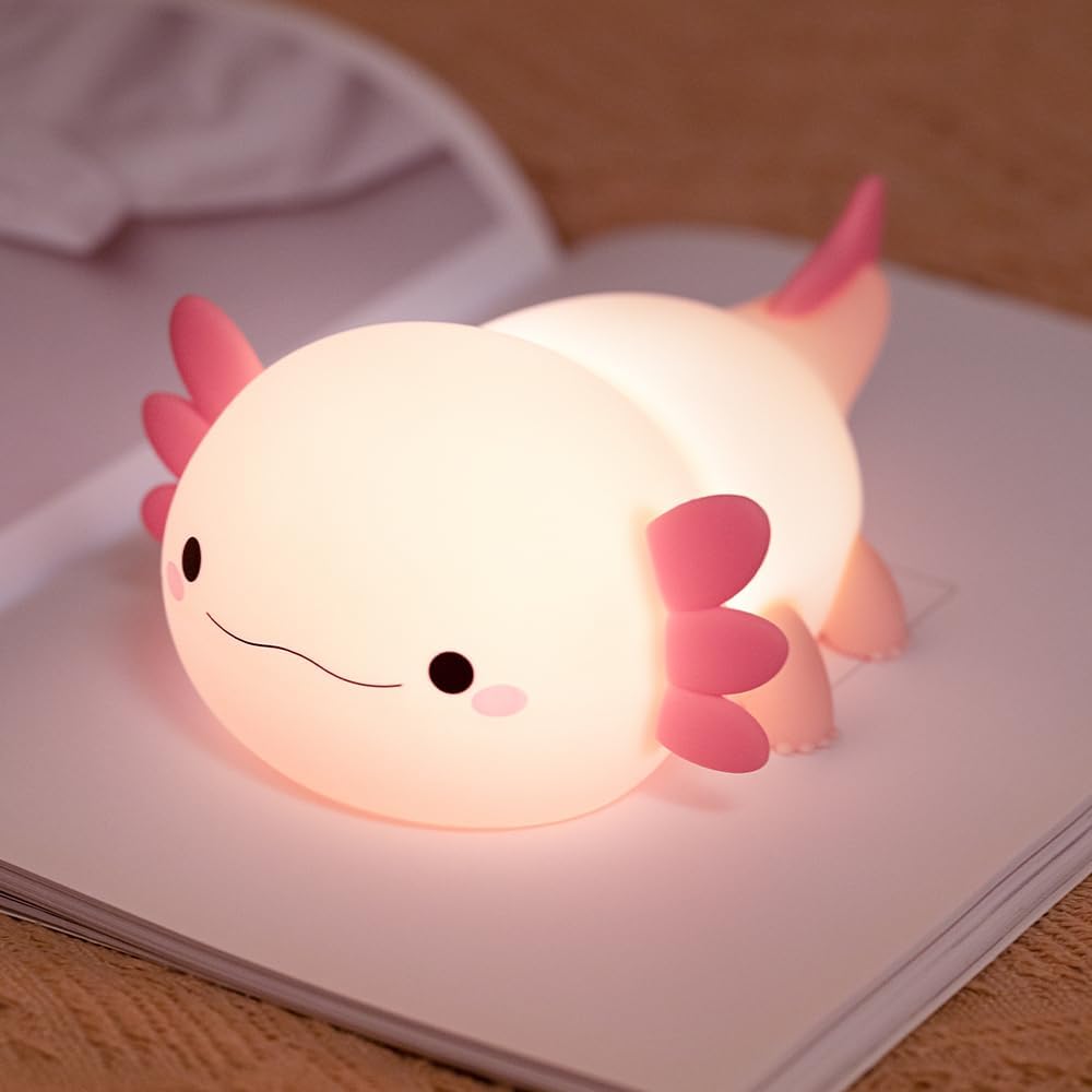 Cute Axolotl Night Light for Kids Bedroom, Animal Silicone Nursery Night Lamp Touch Control