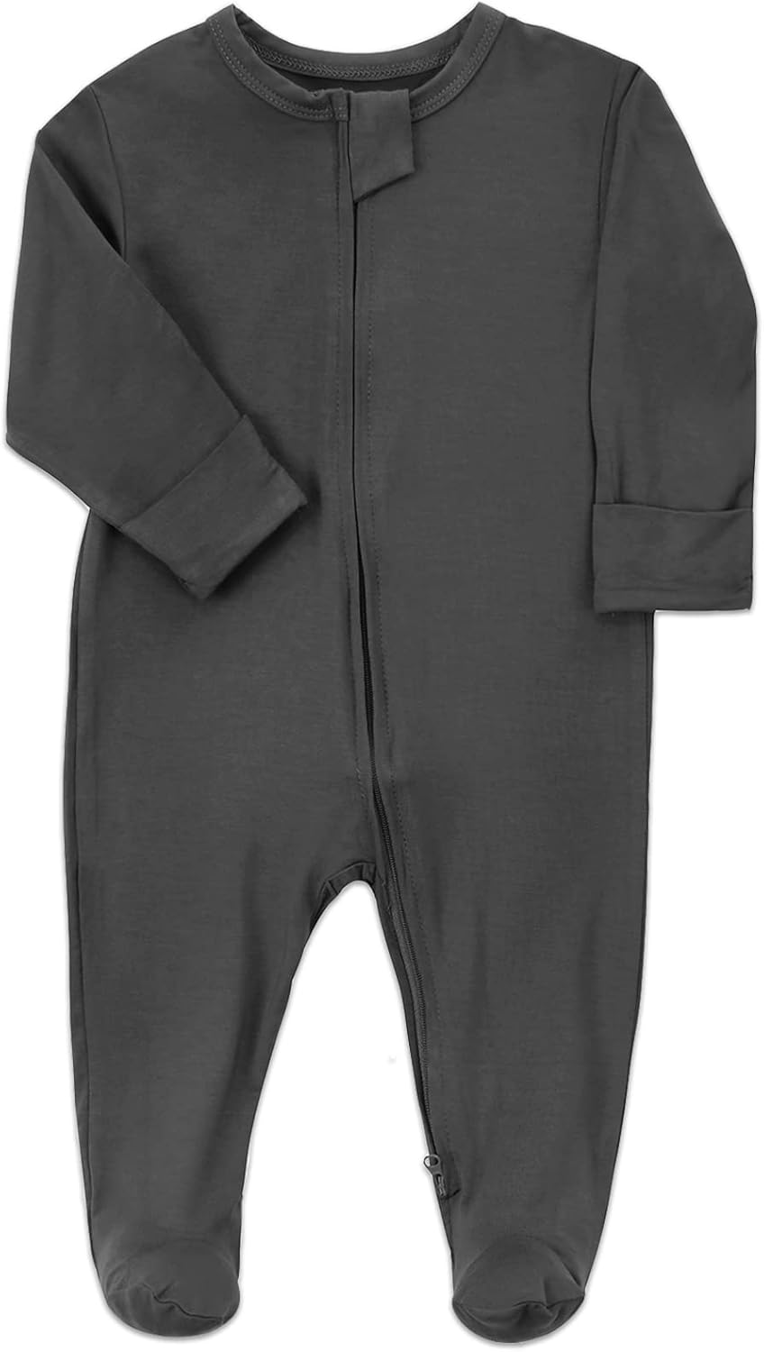 Aablexema Baby Zipper Pajamas Bamboo Rayon, 3pcs Unisex Infant Onesie with Mitten Long Sleeve