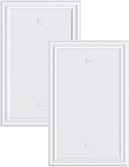 2-Pack Single Blank Wall Plates, Durable Solid Zinc Alloy Blank Outlet Covers, Decorative Pure