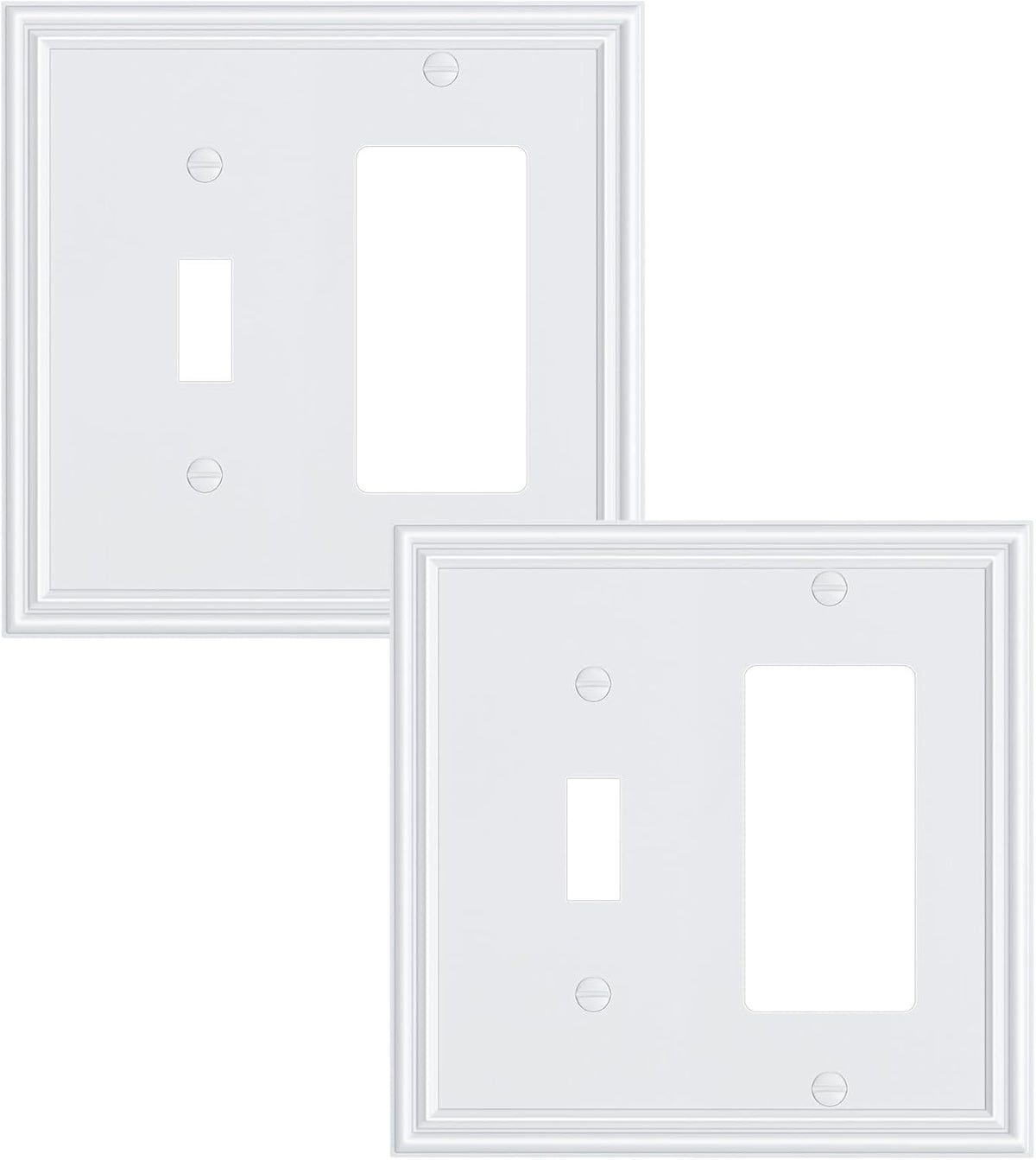 2-Pack Combo Toggle/Decorator Light Switch Cover Plate, Pure White Decorative Electrical Outlet