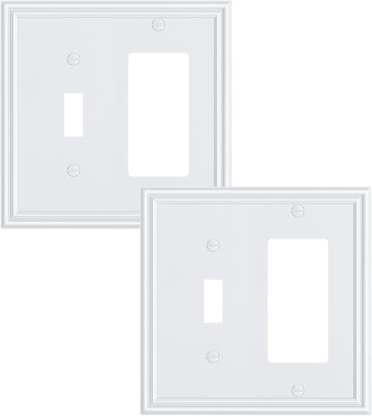 2-Pack Combo Toggle/Decorator Light Switch Cover Plate, Pure White Decorative Electrical Outlet
