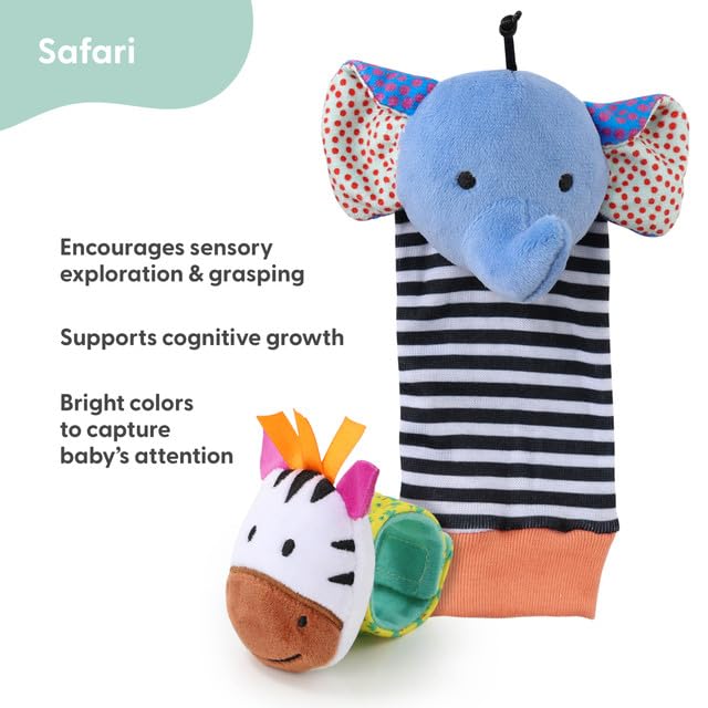The Peanutshell Sock Rattles Set of 5 - Girl Boy Rattle Socks, Baby Toys 0-6-12 Month, Animal