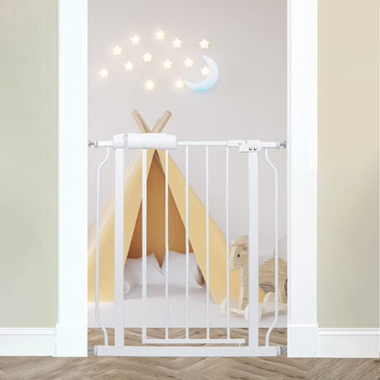 24-29 Inch Narrow Baby Gate, Pressure Mounted No Drilling Dog Gate for Stairs & Doorways, White