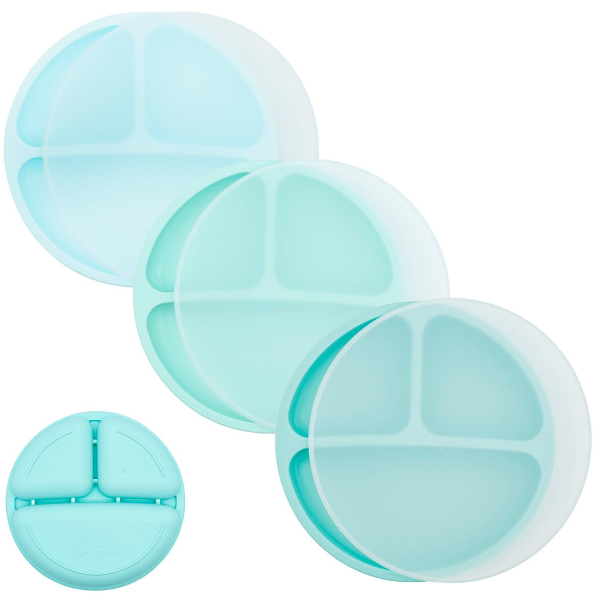 WeeSprout Silicone Divided Plates (With Lids), 100% Food Grade Silicone Divided Plates for Toddlers