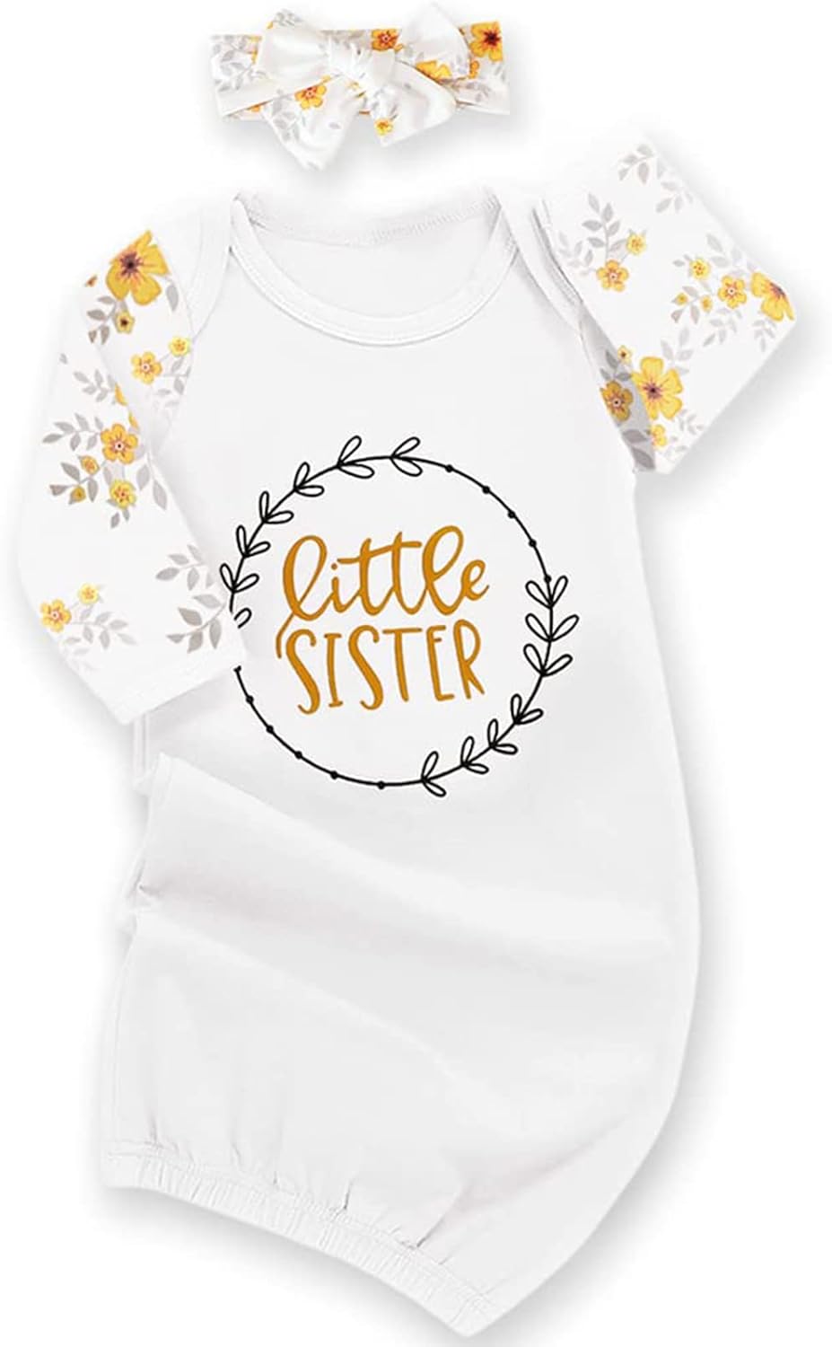 AMAWMW Newborn Baby Girl Little Sister Sleeper Gown Stripe Long Sleeve Nightgown Pajamas Gifts