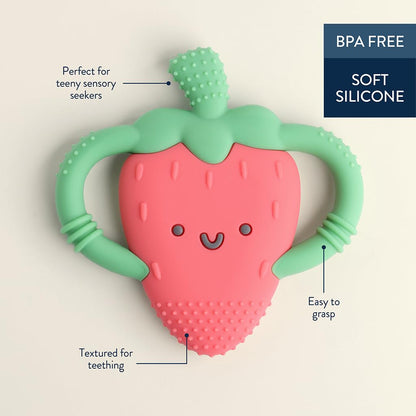 Itzy Ritzy Strawberry-Shaped Baby Teether with Handles (Strawberry Teether)