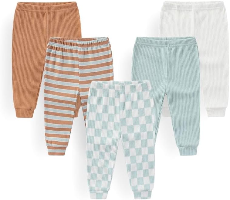 Unisex Baby Boy Girl Pants Sets Cotton Soft Infants Bottoms Casual 5 Pack 0-12 Month Babies'