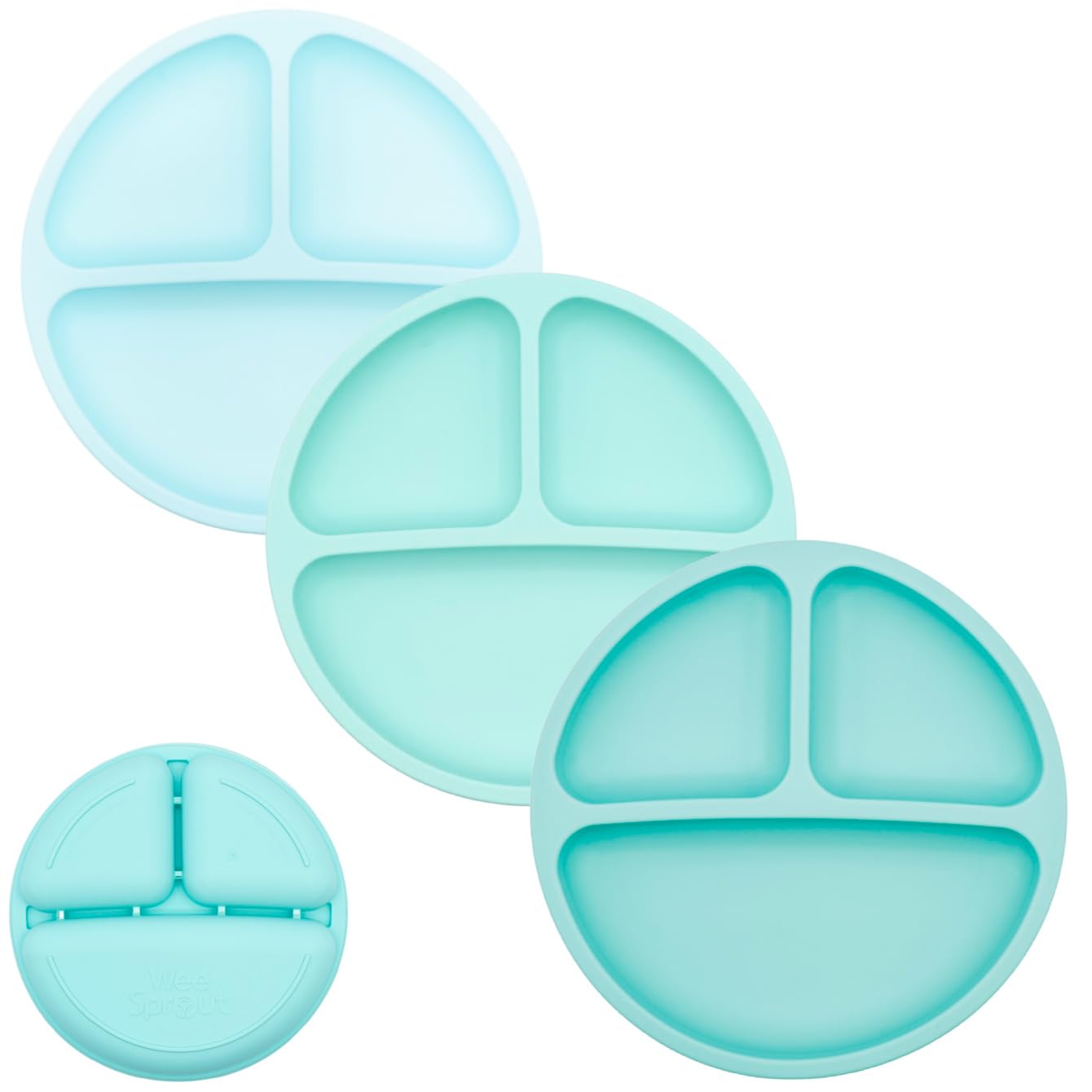 WeeSprout Silicone Divided Plates (No Lids), 100% Food Grade Silicone Divided Plates for Toddlers &