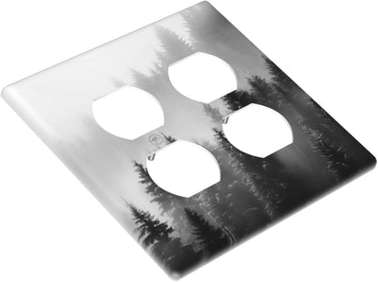 Foggy Forest Natural Scenery Retro Tree Pine Outlet Covers 2 Gang Double Duplex Decorative Light