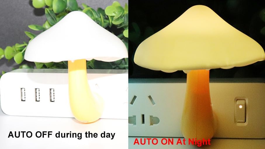 AUSAYE 2 Pack Sensor LED Night Light Plug in NightLight Energy Saving Wall Lamp Mushroom Night