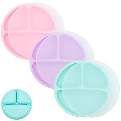WeeSprout Silicone Divided Plates (With Lids), 100% Food Grade Silicone Divided Plates for Toddlers