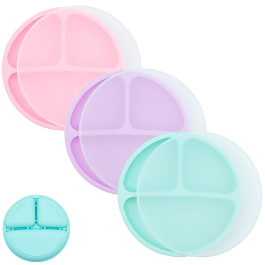 WeeSprout Silicone Divided Plates (With Lids), 100% Food Grade Silicone Divided Plates for Toddlers