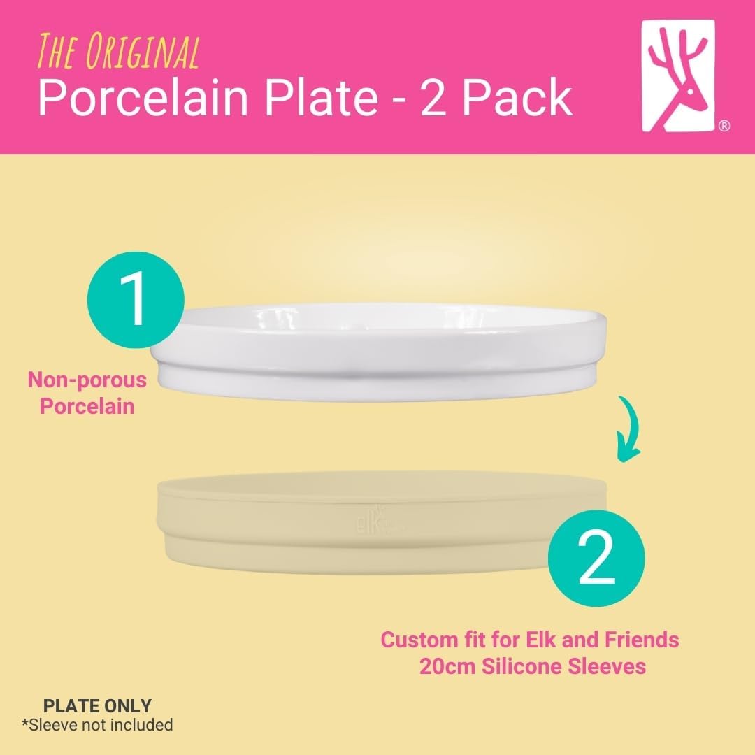 Elk and Friends Kids 7.8” Porcelain White Plates | Divided Plates | Suitable for Kids/Toddlers |