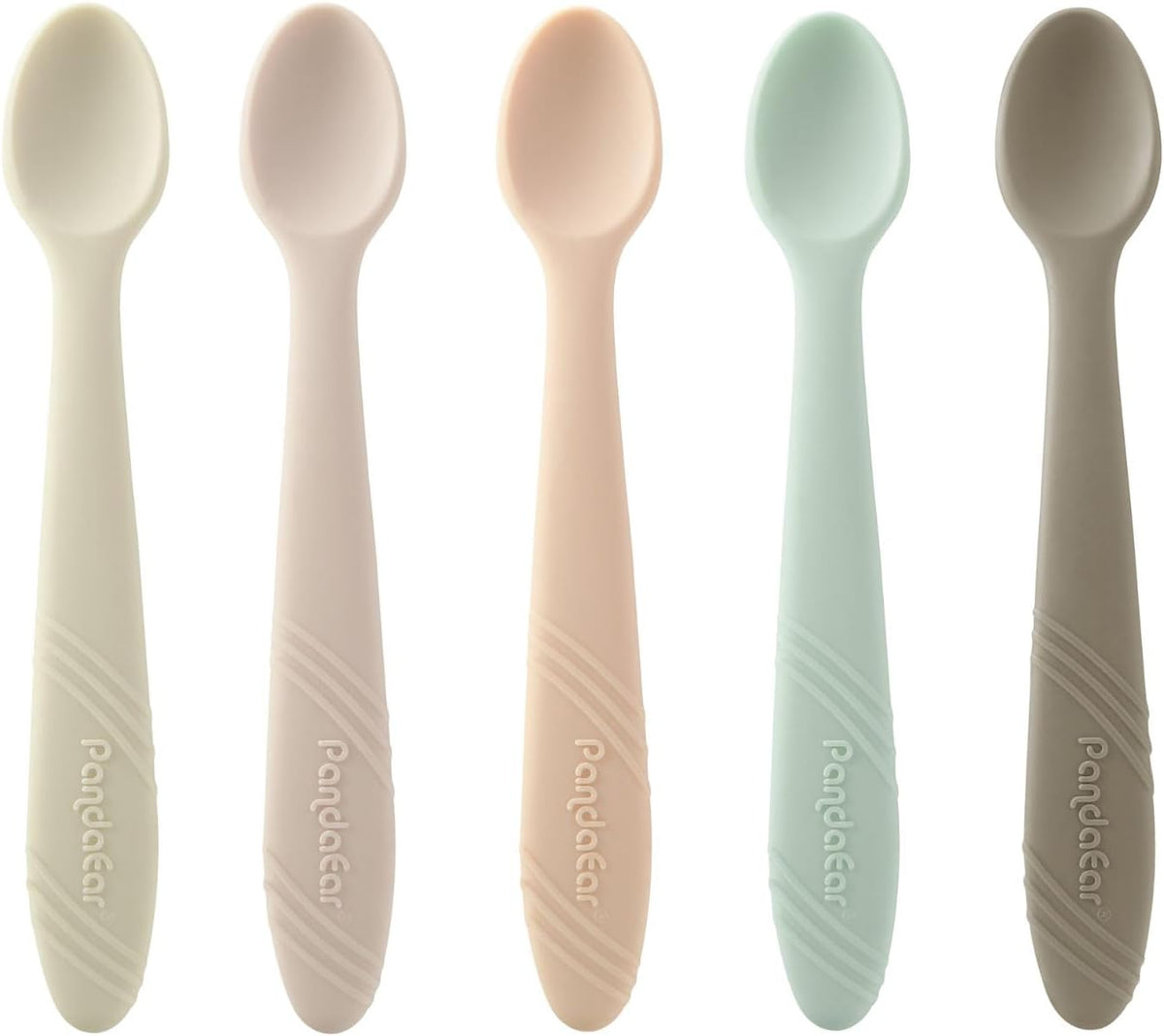 PandaEar 5 Pack Silicone Baby Spoons Self Feeding 4 6 Months, Baby Food Feeding Spoons Utensils