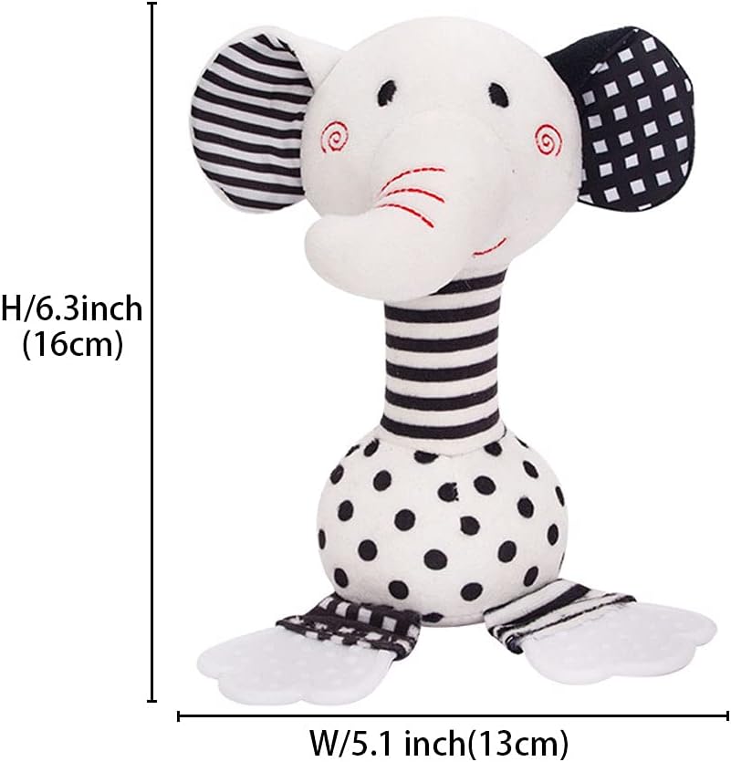 D-KINGCHY Baby Toys 0-12 Months, Black and White Newborn Toys, Soft Plush Rattle Stuffed Animal Toy