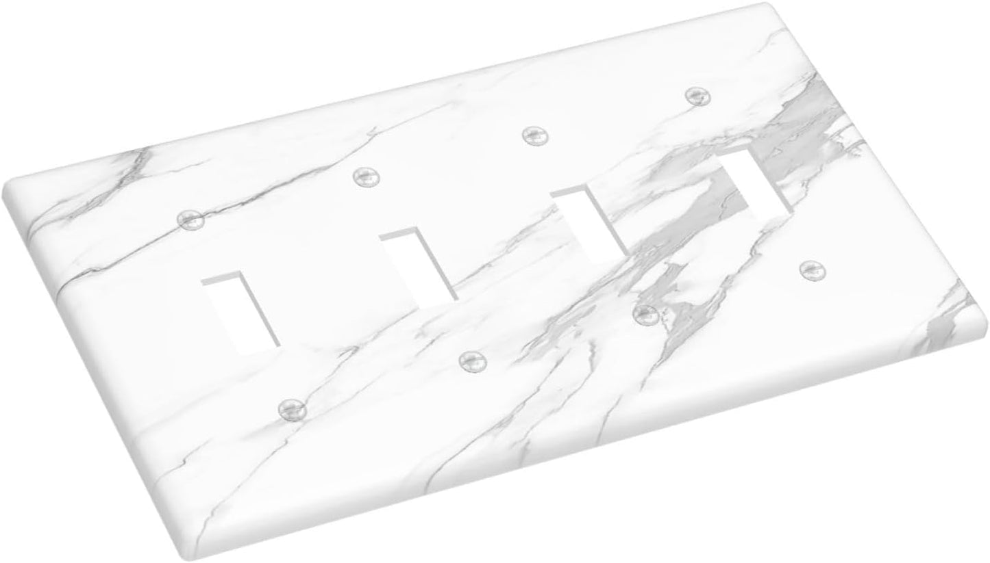 Light Switch Covers Modern White Gray Marble Quad Toggle Electrical Faceplate 4 Gang Wall Plate