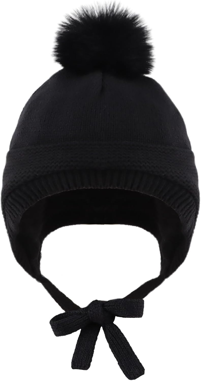 Basic Winter Baby Beanie Gloves Boys Girls Knitted Hat Pompom Kids Earflap Hats Warm Infant Toddler