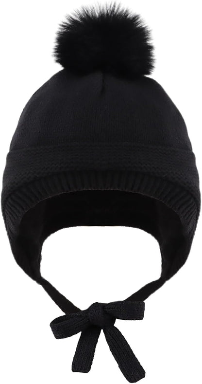 Basic Winter Baby Beanie Gloves Boys Girls Knitted Hat Pompom Kids Earflap Hats Warm Infant Toddler