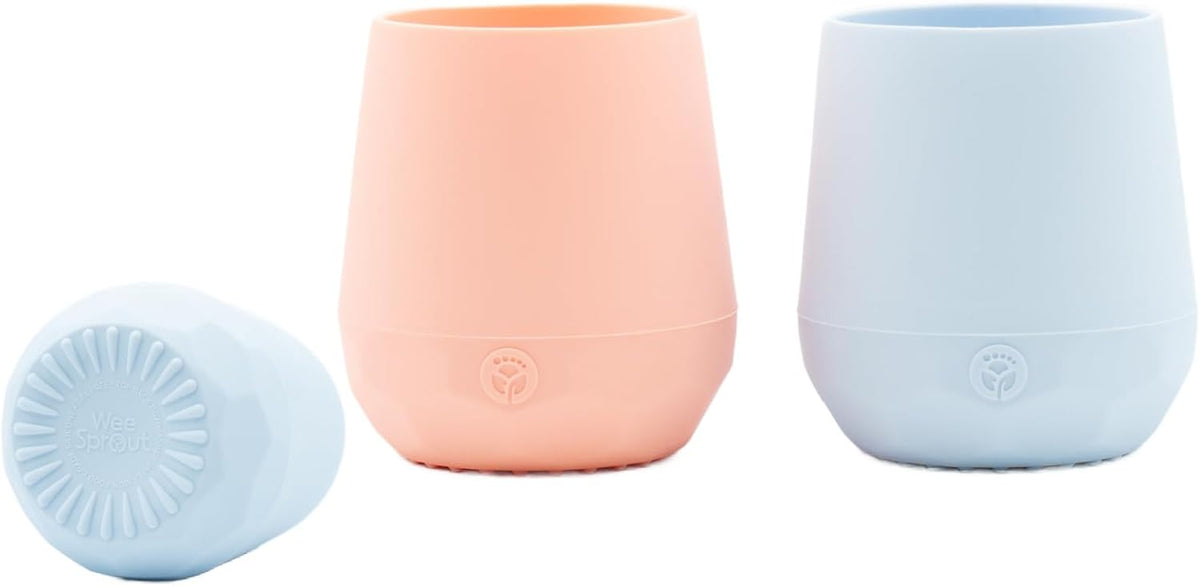 WeeSprout Silicone Baby Training Cups - Set of 2 Soft Silicone Cups - 2 oz Open Cup for Baby 6+