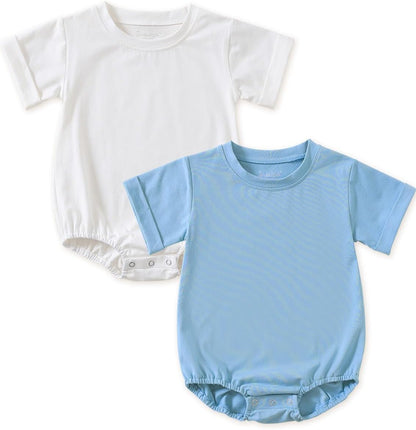Jimonda Baby Bubble Romper Boy Girl Solid Color T-Shirt Outfits Short Sleeve Bodysuit Organic