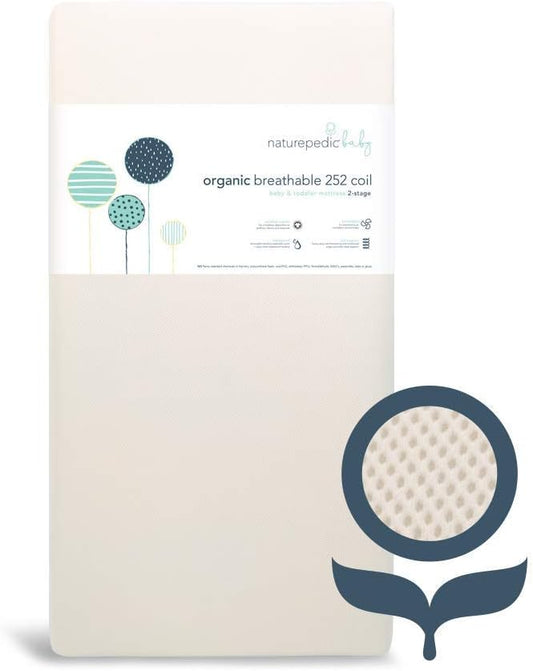 Naturepedic Organic Crib Mattress - 2-Stage 252 Coil Infant & Toddler Mattress with Protector Pad