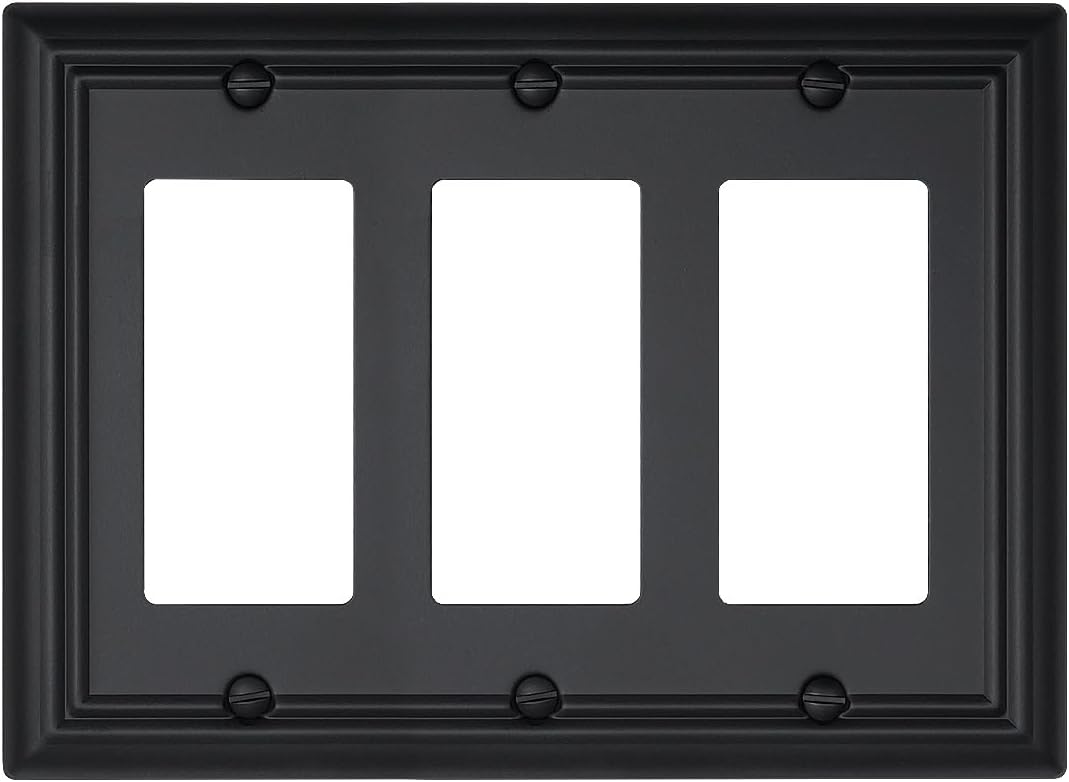 1-Pack Black Triple Decorator Outlet Covers, 3 Gang Wall Plates for Receptacle, GFCI Outlet, Dimmer