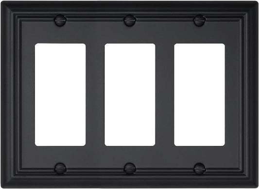 1-Pack Black Triple Decorator Outlet Covers, 3 Gang Wall Plates for Receptacle, GFCI Outlet, Dimmer