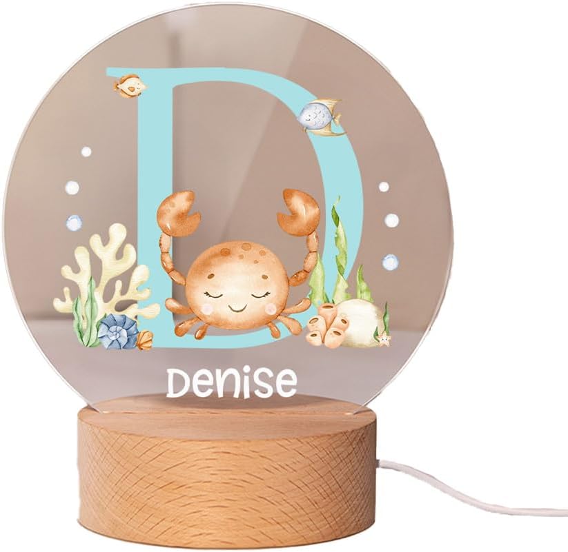 callie Acrylic Night Light Name Plate Personalized, Custom Cute Fox Deer Turtle Forest Animal with