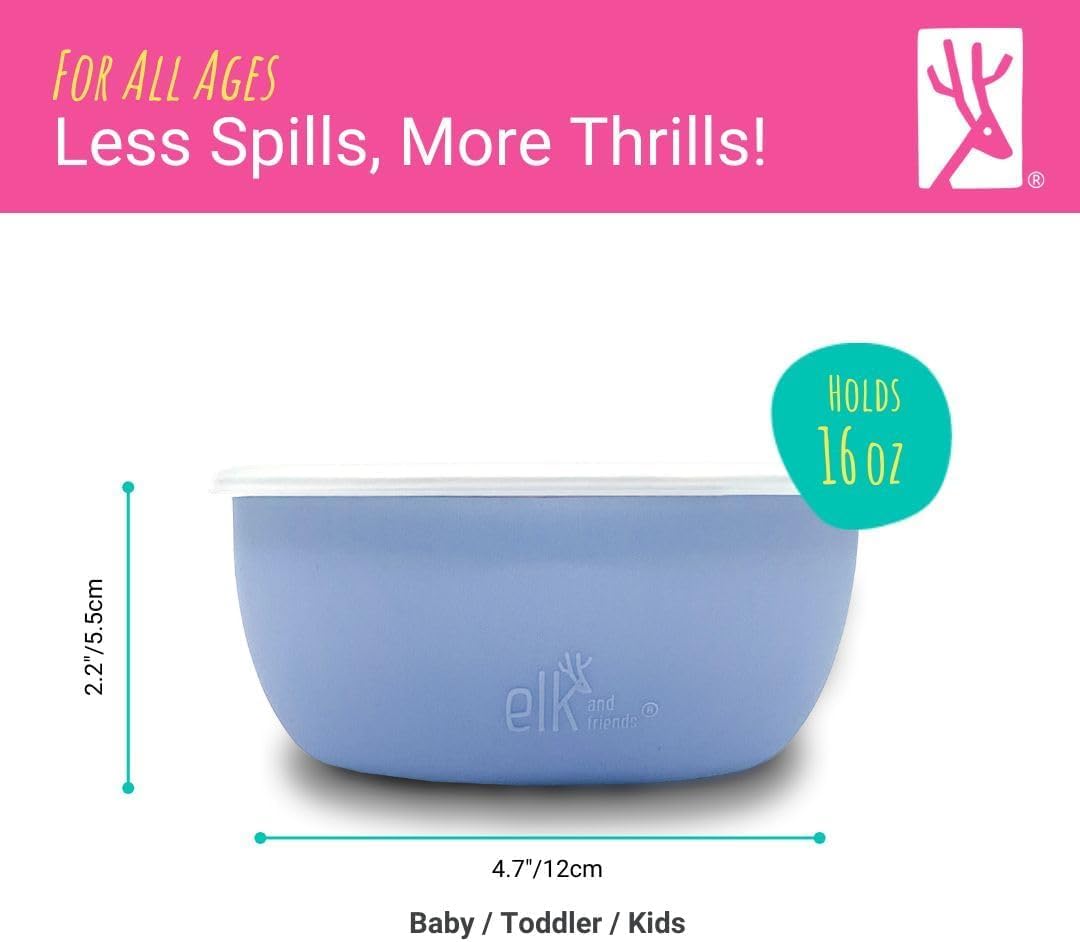Elk and Friends Stainless Steel Bowls + Silicone Sleeve and Storage Lid | Baby, Toddler, Kids |