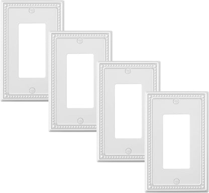 4-Pack Decorator Outlet Cover Plate, Decorative Switch Plates and Outlet Covers, Pure White Metal