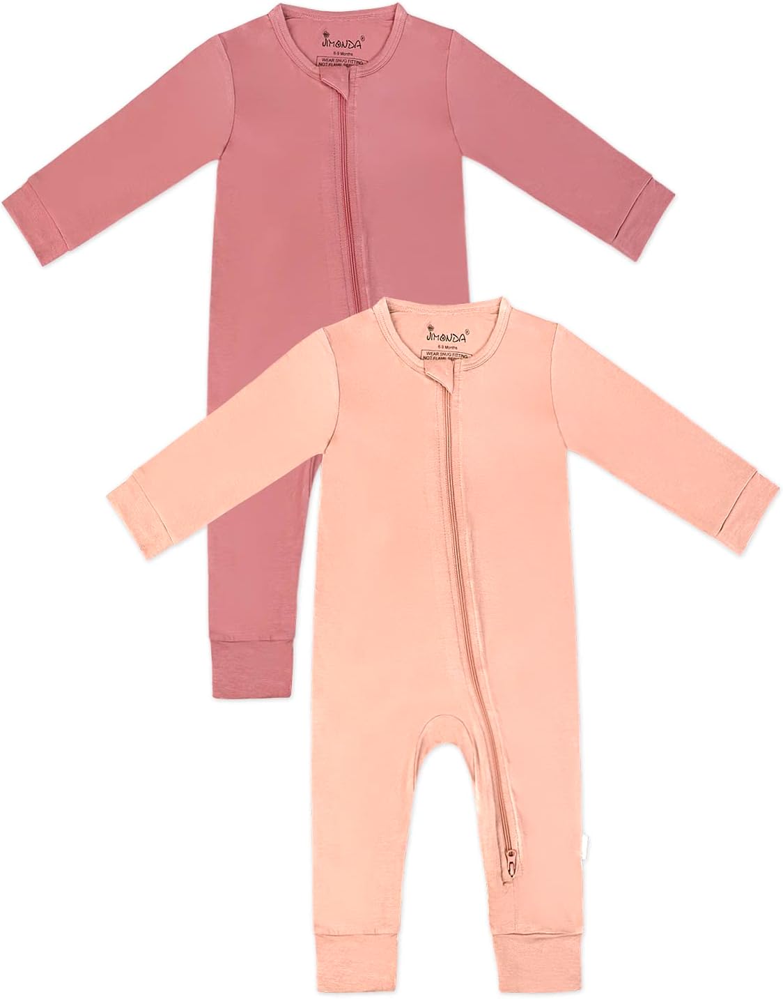 Jimonda Baby Romper Boys Girls Bamboo Pajamas 2-Way Zipper Footless Unisex Long Sleeve Sleepers