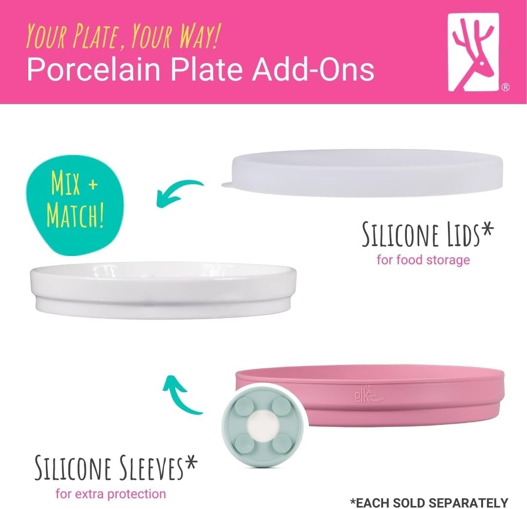Elk and Friends Kids 7.8” Porcelain White Plates | Divided Plates | Suitable for Kids/Toddlers |