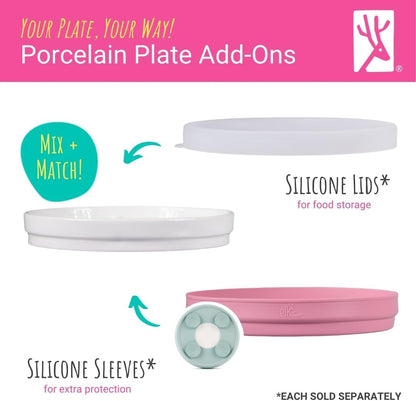 Elk and Friends Kids 7.8” Porcelain White Plates | Divided Plates | Suitable for Kids/Toddlers |