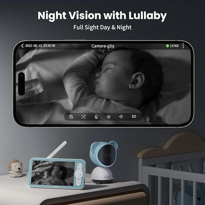 ieGeek 1080p Baby Monitor with Night Vision, 5" LCD Screen&Phone App Control, PTZ, 3000mAh Battery