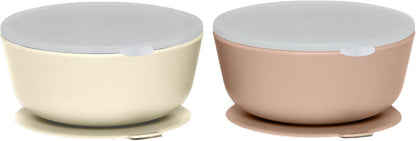 WeeSprout Suction Bowls for Baby & Toddlers (Set of 2) - 100% Silicone w/Plastic Lid - Leak Proof
