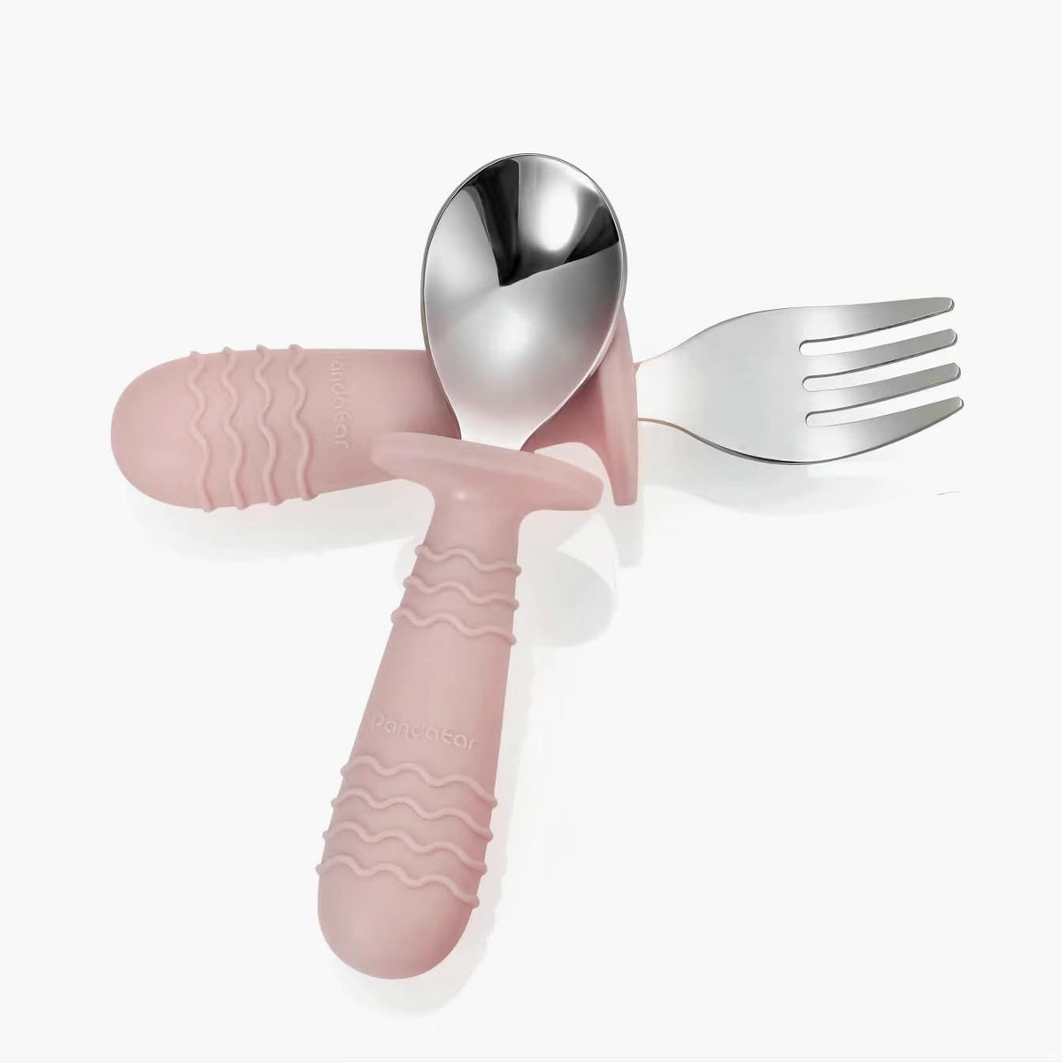 PandaEar 4 Set Baby Toddler Silicone Stainless Steel Utensils Silverware Spoon Fork for Baby