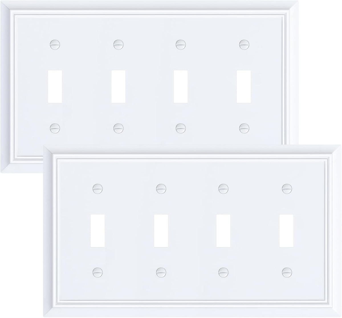 2-Pack Quad Toggle Light Switch Cover Plate, Pure White Decorative Switch Plate Covers, Natural