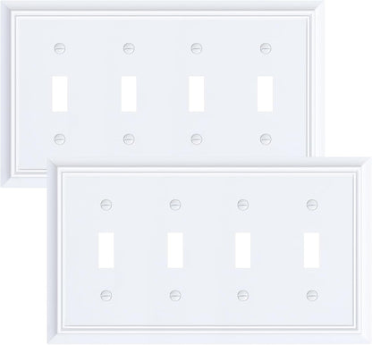 2-Pack Quad Toggle Light Switch Cover Plate, Pure White Decorative Switch Plate Covers, Natural