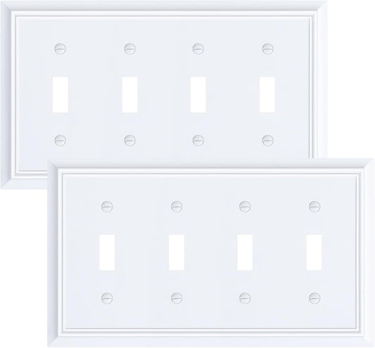 2-Pack Quad Toggle Light Switch Cover Plate, Pure White Decorative Switch Plate Covers, Natural