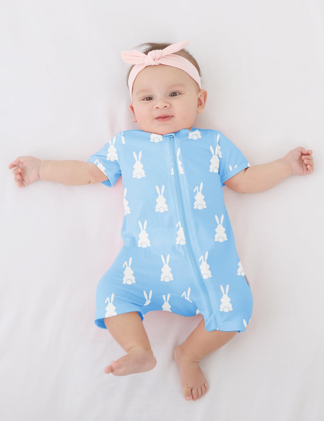Jimonda Baby Rompers Cotton Baby Boys Baby Girls Short Sleeve Sleepers Pjs Two Way Zipper One-piece